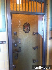 Tiny shower with nine original showerheads and steam bars