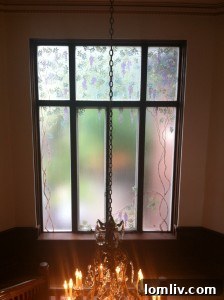 Close-up of wisteria-paned windows
