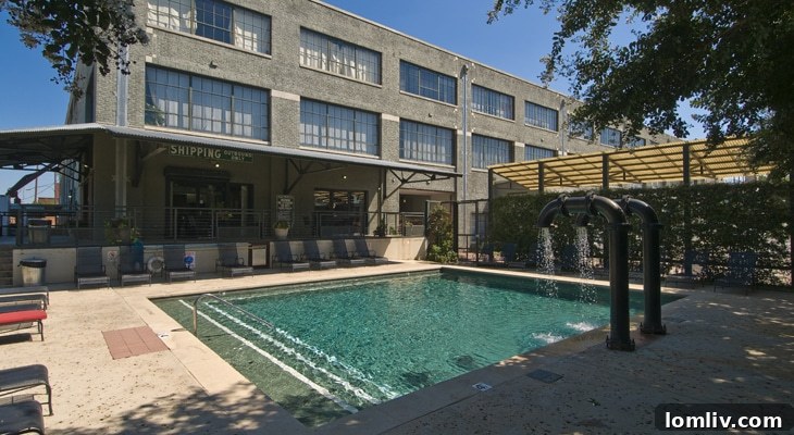 Mitchell Lofts Pool area with lounge chairs