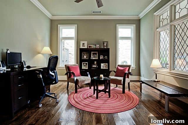 Elegant home office with dark wood and ample natural light at 2805 Rosedale