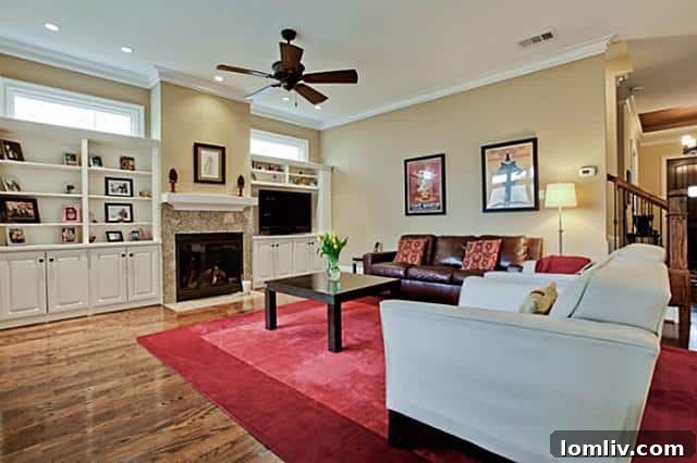 Comfortable family room with built-ins and backyard views, 2805 Rosedale