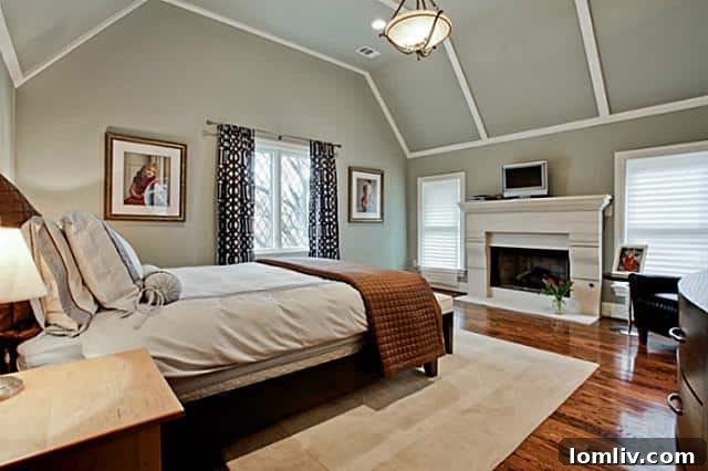 Spacious master bedroom with vaulted ceiling and fireplace, 2805 Rosedale