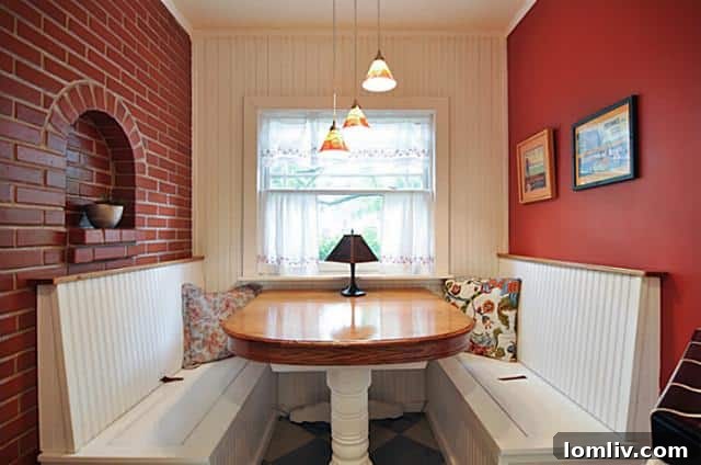 Cozy breakfast nook with beadboard storage benches