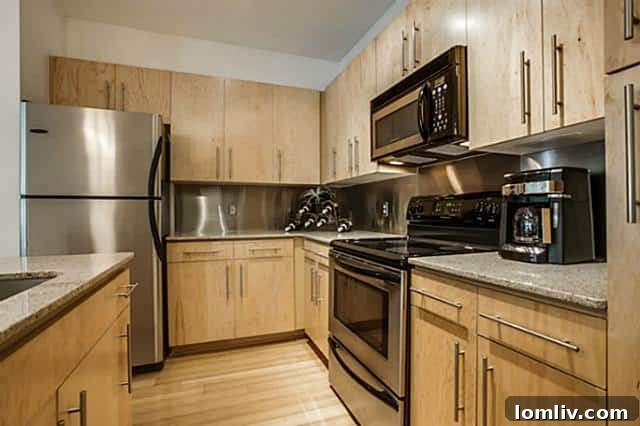 Modern kitchen with elegant birch cabinetry and granite countertops
