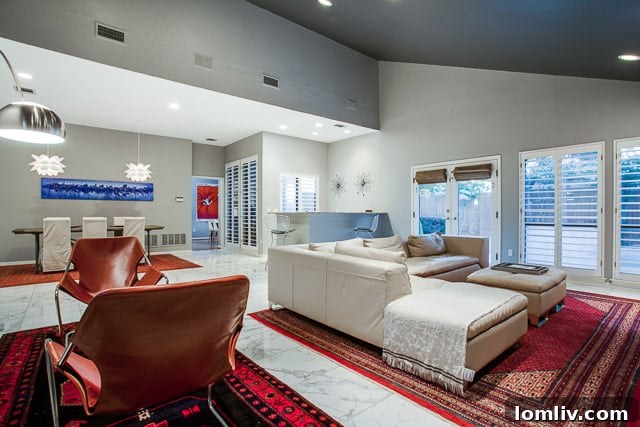 Friday Five Hundred: Prestonwood Creek's Groovy 70s Contemporary Where Green Reigns 4 Open Concept Interior with Contemporary Furnishings and Red Accents