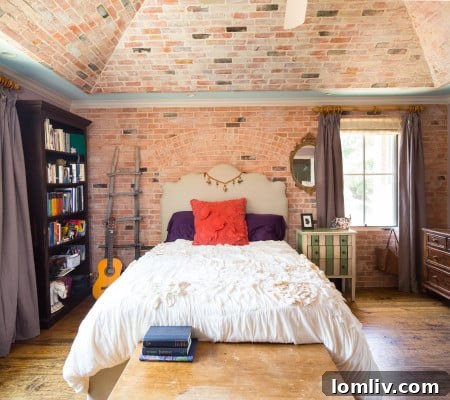 Charming Brick Bedroom Interior at 7130 Brookcove