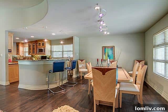 Stylish dining area with bold Art-Deco influences in the 6202 Monticello home, Dallas