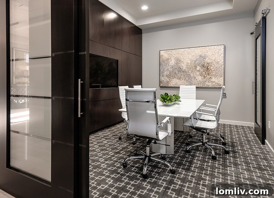Spacious hallway with modern finishes in the Ebby Halliday Southlake office.