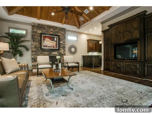 Spacious living room with large windows overlooking the beautiful grounds