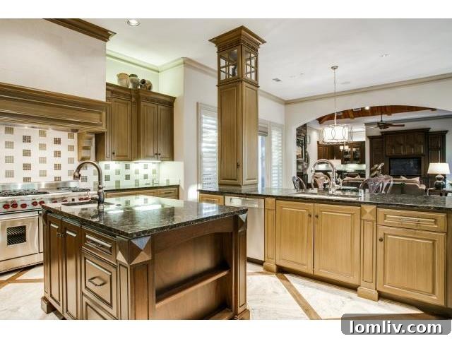 Gourmet kitchen with custom cabinetry, professional appliances, and unique glass accents