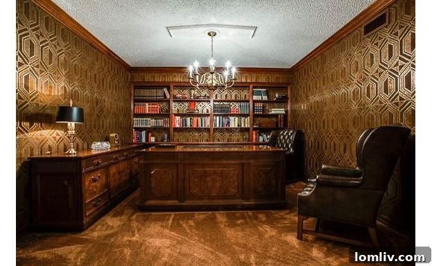 Westlake Office - Before Renovation: Adorned with patterned wallpaper