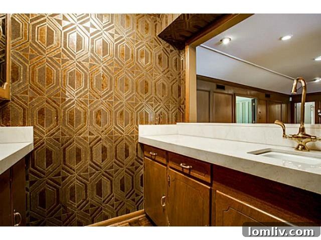 6832 Westlake Wet Bar - Post Renovation: Featuring elegant gilded wallpaper