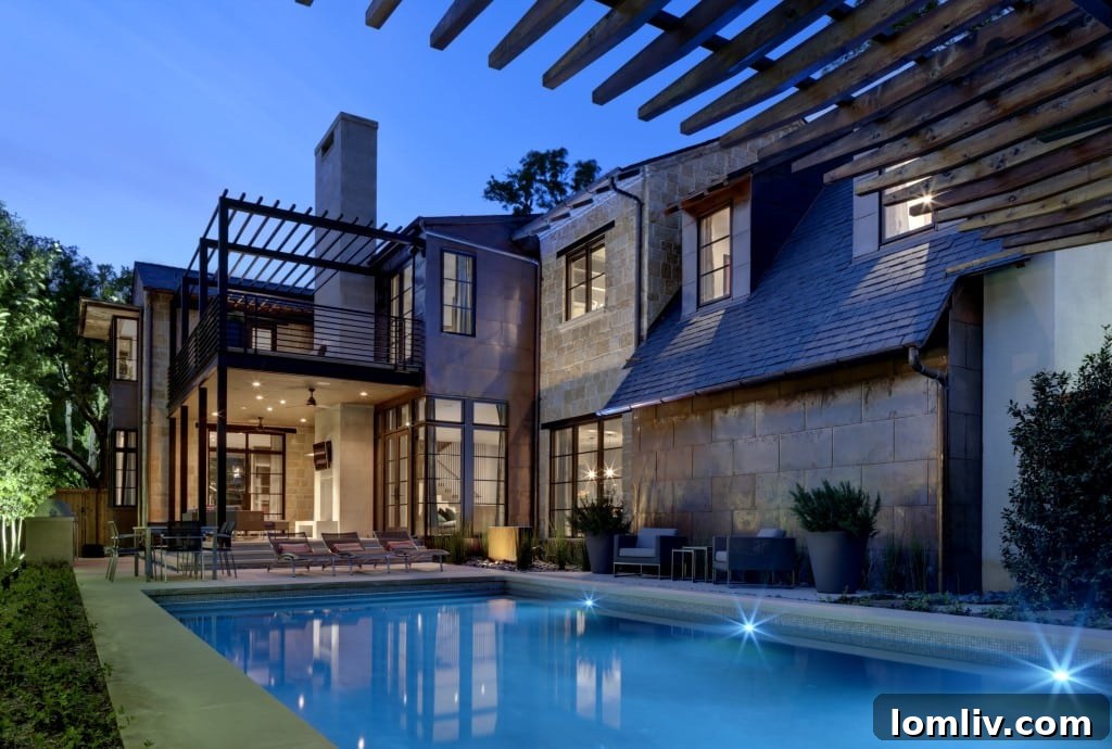 Elegant contemporary home facade with large windows and sophisticated landscaping, part of AIA Dallas Home Tour