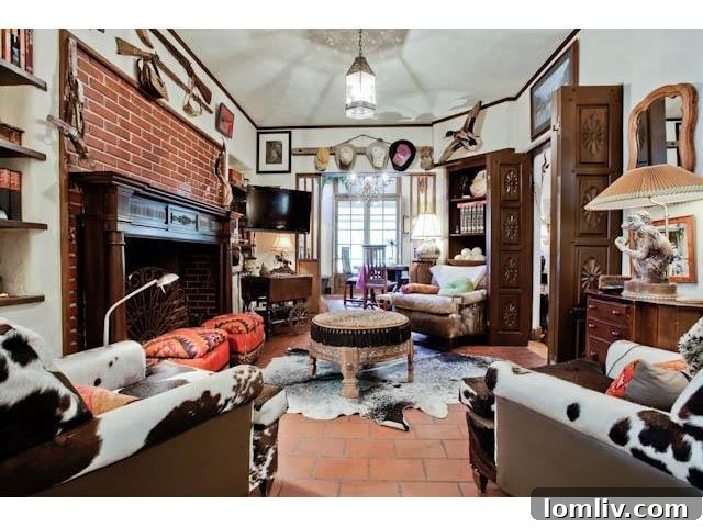 One of two inviting living areas at 3544 Rankin Street, showcasing eclectic decor and a vibrant atmosphere.