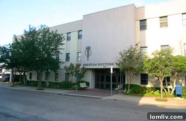 An older building in Preston Center, known as Preston Doctors Building, reflecting the area's dated architecture