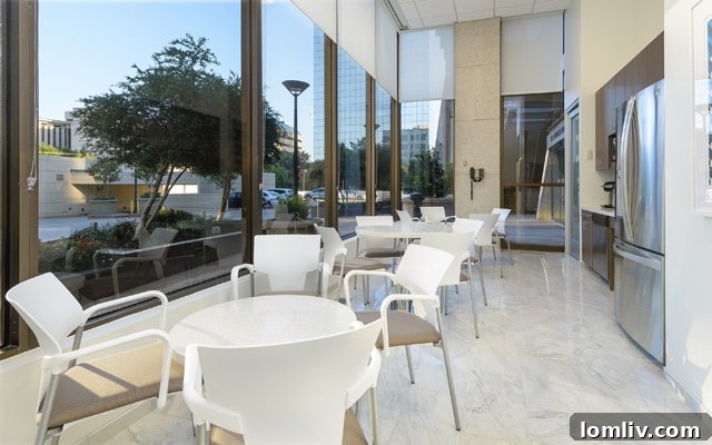 A modern reception area in the new Ebby Halliday Preston Center office