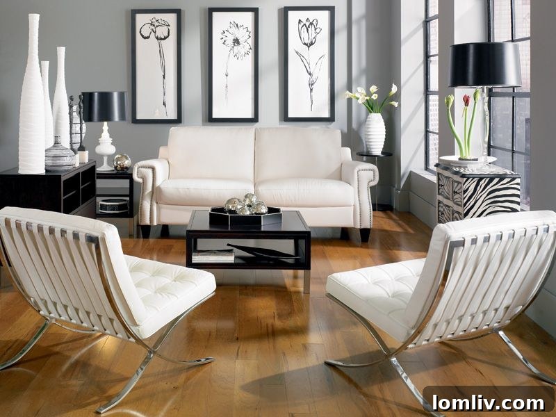 Luxurious white leather chairs for rent, perfect for high-end vacant home staging.