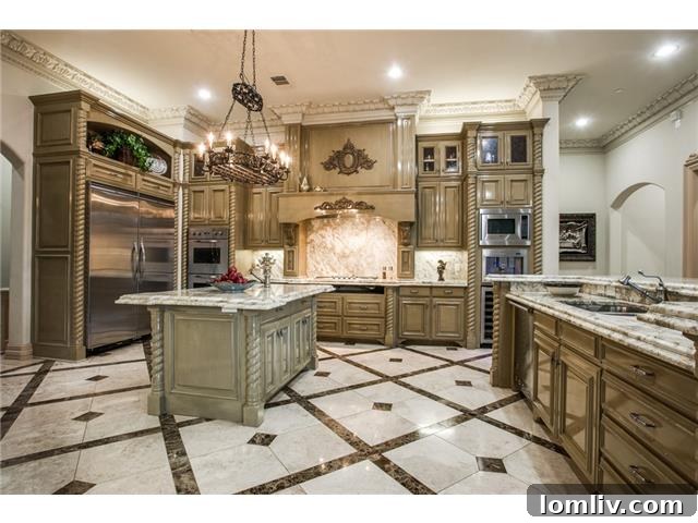 Beyond Grand: Preston Hollow's Mediterranean Villa, Brady Bunch-Sized and Stunning 14 6326 Lakehurst Dallas - Kitchen Detail with Custom Cabinetry