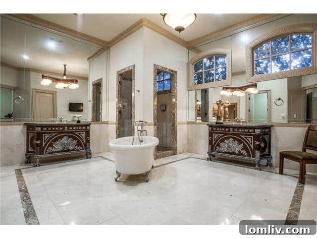 Beyond Grand: Preston Hollow's Mediterranean Villa, Brady Bunch-Sized and Stunning 19 6326 Lakehurst Dallas - Luxurious Master Bathroom with Vessel Tub