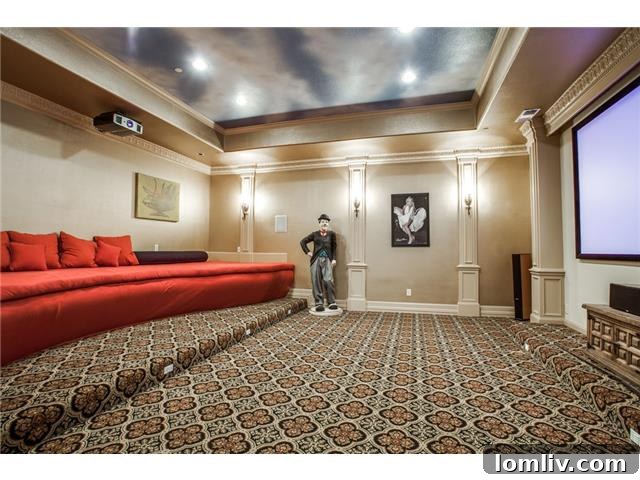 Beyond Grand: Preston Hollow's Mediterranean Villa, Brady Bunch-Sized and Stunning 21 6326 Lakehurst Dallas - Home Theater with Elevated Seating