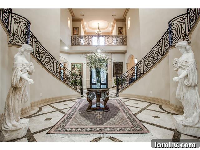 Beyond Grand: Preston Hollow's Mediterranean Villa, Brady Bunch-Sized and Stunning 5 6326 Lakehurst Dallas - Grand Foyer from Above