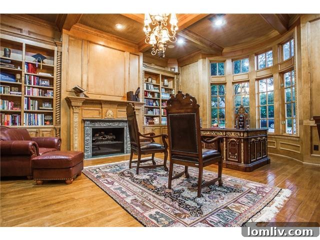Beyond Grand: Preston Hollow's Mediterranean Villa, Brady Bunch-Sized and Stunning 6 6326 Lakehurst Dallas - Elegant Study Room