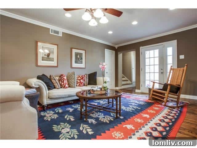 Cozy Living Room with Stone Fireplace
