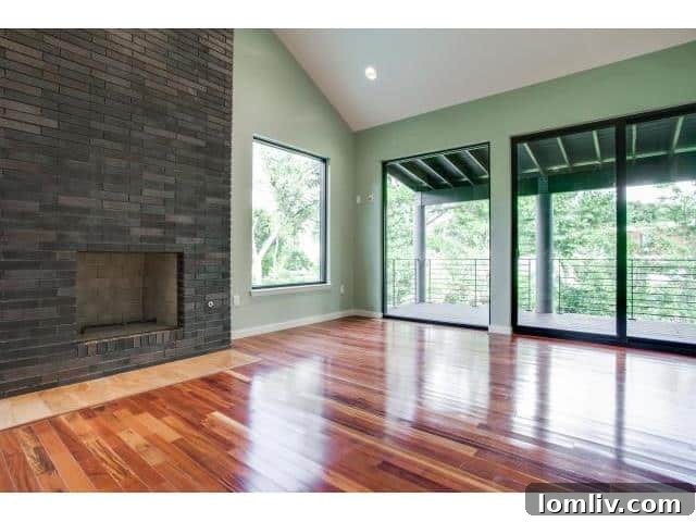Elegant brick fireplace in the master bedroom, enhancing comfort and style