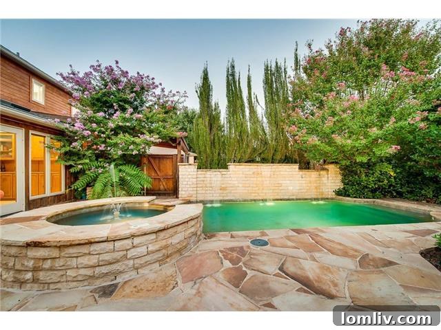 Stunning backyard pool with a beautiful waterfall feature, creating a serene and luxurious outdoor escape.