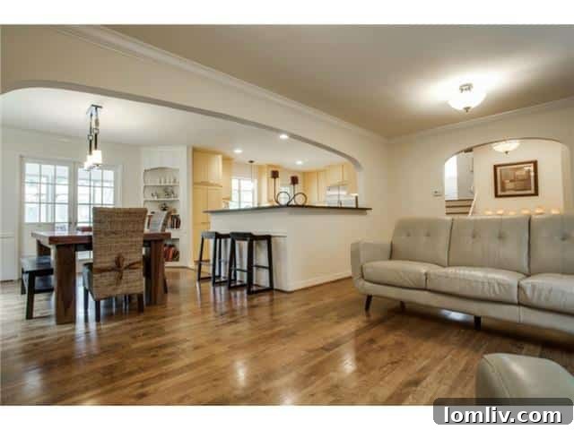 Open concept living, dining, and kitchen area at 1108 Valencia, ideal for entertaining