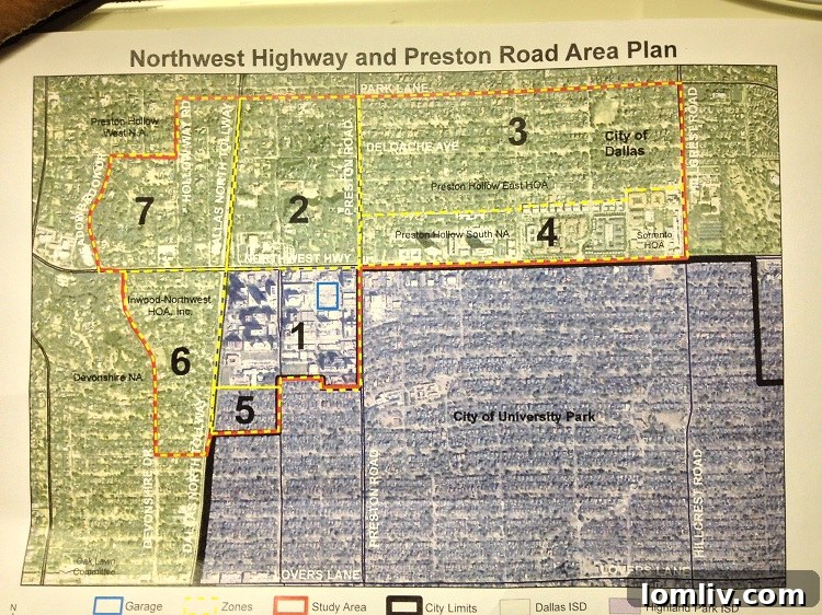 Map illustrating the proposed redevelopment area at Preston and Northwest Highway in Preston Hollow
