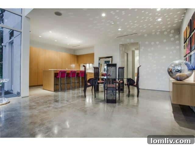 Modern Dining Area with Marble and Wood Accents