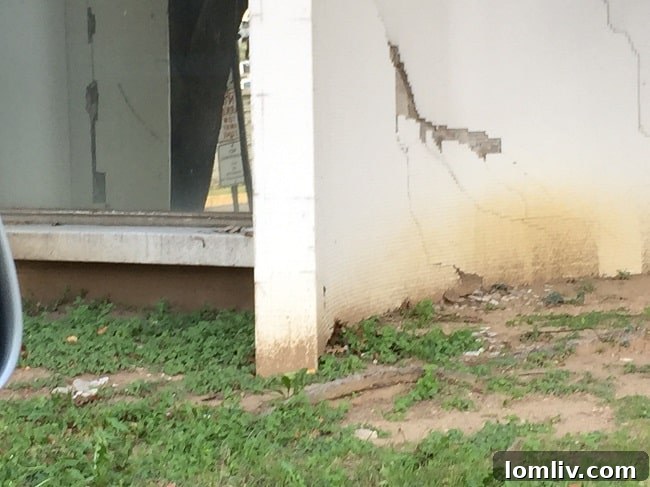 A closer look at the decaying exterior elements of the old Cabana Hotel