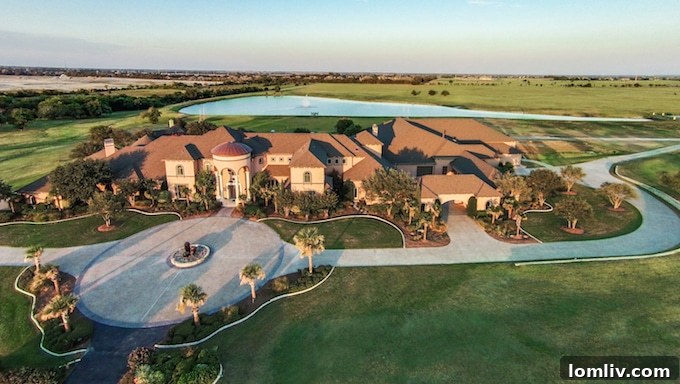 Aerial view of Deion Sanders' Prosper estate showcasing the expansive grounds and a private lake