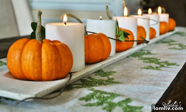Affordable Thanksgiving Table Decor with Mini Pumpkins and Candles on a Board