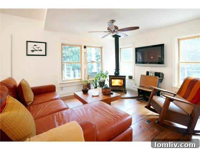 Cozy Living Room with Wood-Burning Stove