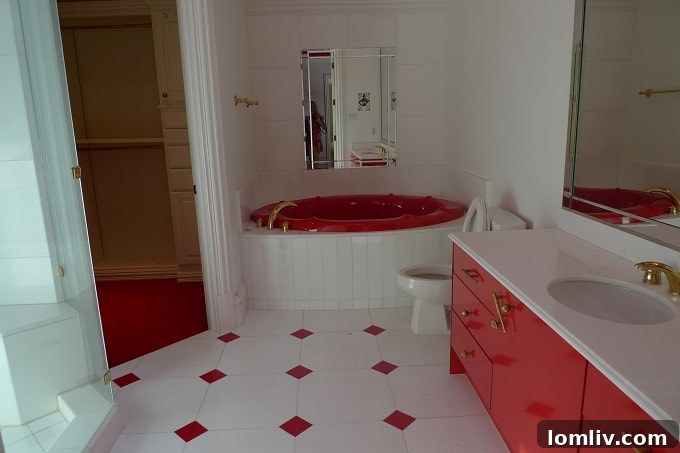 Bold red bathroom with modern fixtures