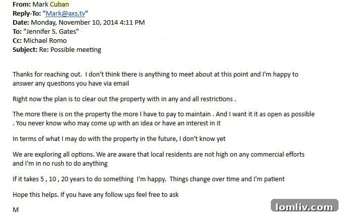 Mark Cuban's Letters to Jennifer Staubach Gates Take a Swipe at Neighbors 4 Mark Cuban's email emphasizing his long-term patience with property development