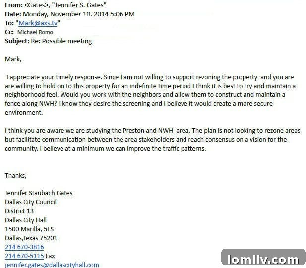 Mark Cuban's Letters to Jennifer Staubach Gates Take a Swipe at Neighbors 5 Jennifer Gates's email proposing neighbors construct and maintain a fence