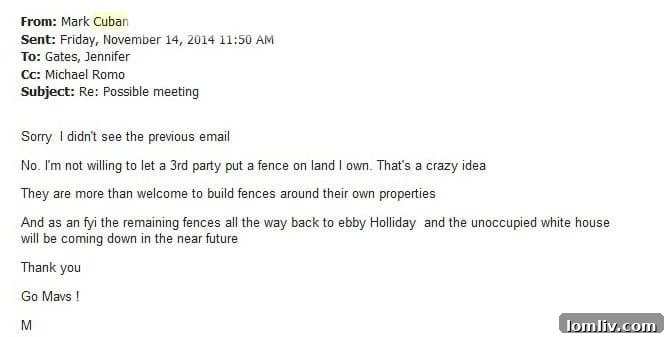 Mark Cuban's Letters to Jennifer Staubach Gates Take a Swipe at Neighbors 7 Mark Cuban's unequivocal refusal of the fence proposal