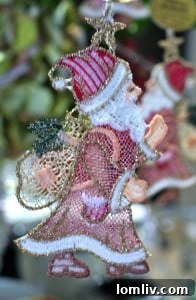 Hand-embroidered German Santa Claus ornament, a traditional and unique Christmas tree decoration that embodies cultural heritage