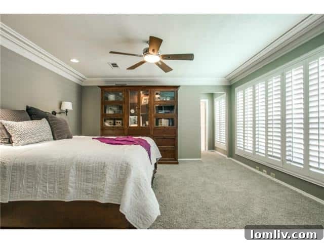 Spacious master bedroom filled with natural light