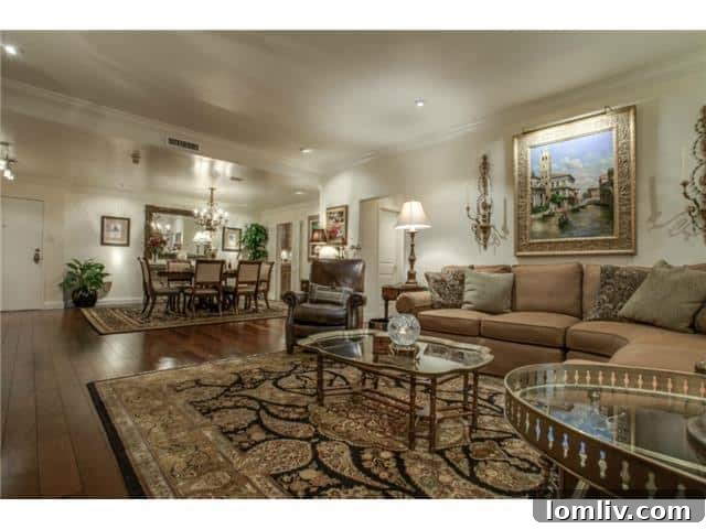 Stunning Views, Incredible Value 4 Athena-unit-1416-Living-Dining: Spacious and brightly lit living area with hardwood floors.