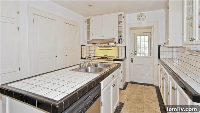 Historic North Oak Cliff Tudor: Stained Glass and Chambers Stove Legacy 9 View of the kitchen island with an integrated sink and dishwasher, enhancing functionality and flow