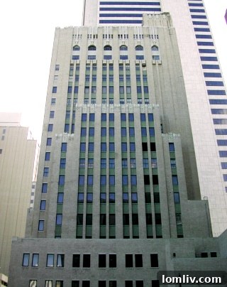 Exterior of the Art Deco Dallas Power & Light Flats building.