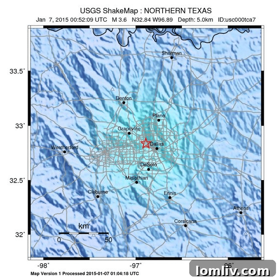 Shakemap for North Texas Earthquake