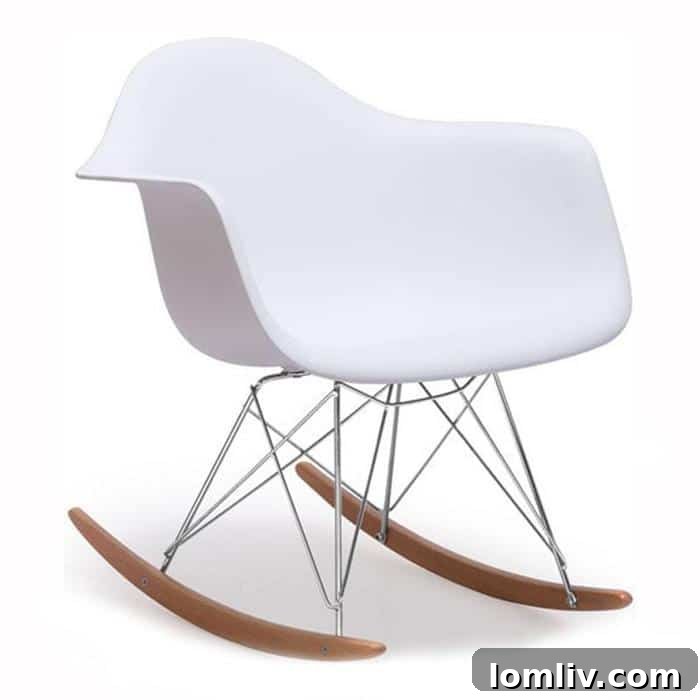 Stylish Zuo Modern Rocket Chair in white, featuring a comfortable and fun mid-century modern design, ideal for a family room.