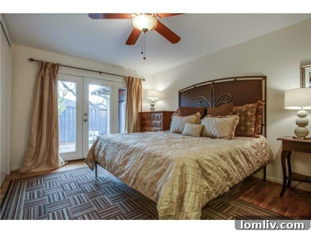Serene Master Bedroom with Atrium Doors to Backyard
