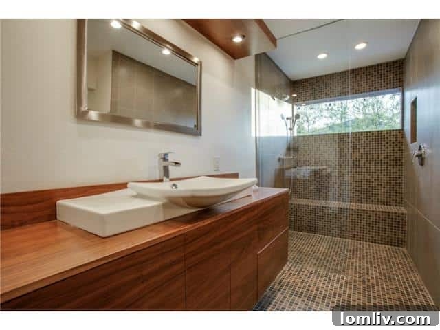 Contemporary Master Bathroom with Mosaic Tile Shower and Elegant Vanity