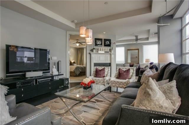 Living Room with Fireplace 1505 Elm